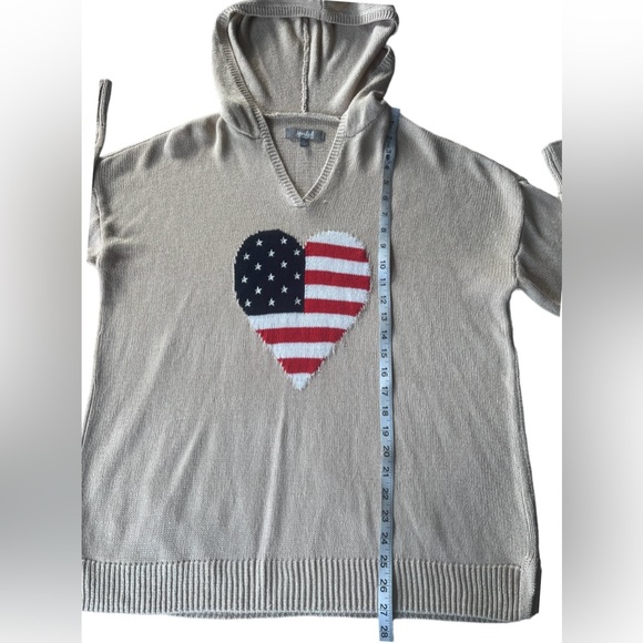 Marled Reunited Tan Hoodie Long Sleeve Sweater w/ US Flag Heart Size XL - Picture 5 of 7